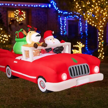 Front. BreeBe - Christmas Inflatable 7.7FT Santa Driving Car with Reindeer and Gifts - Multicolor.