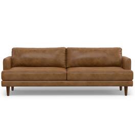 Simpli Home - Livingston 90 inch Wide Mid-Century Modern Sofa in Caramel Brown Top Grain Genuine Leather - Caramel Brown