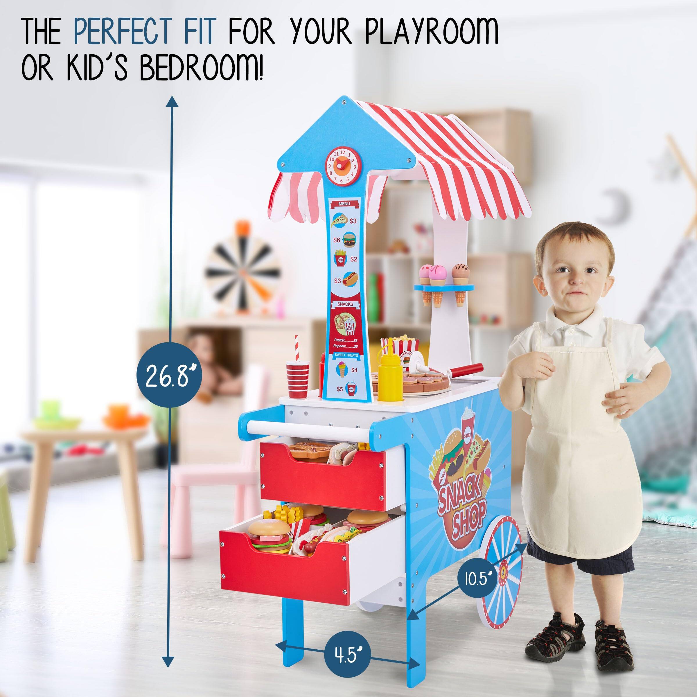 THE PERFECT FIT FOR YOUR PLAYROOM OR KID'S BEDROOM! A 4 - a J - - - 4 1 - A -M 53 36 . 12 L INAIRS de N1 m  + -- 26.8" - 14 11 SNACK SHOP 10.5 4.5"