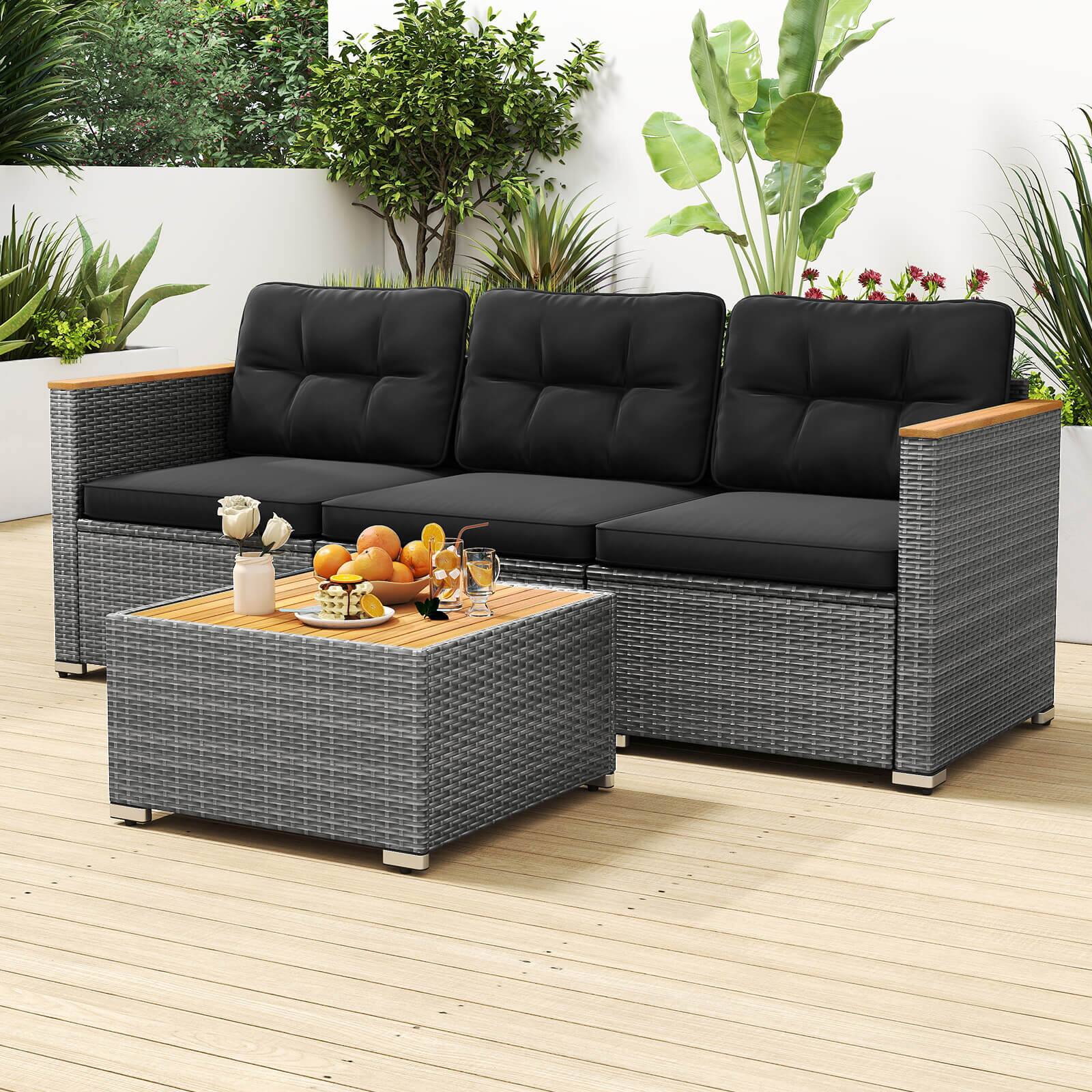 Alt View 4. Costway - Costway 3-Seat Patio PE Rattan Wicker Couch Sofa with Deep Seating and Cushion for Porch - Black.