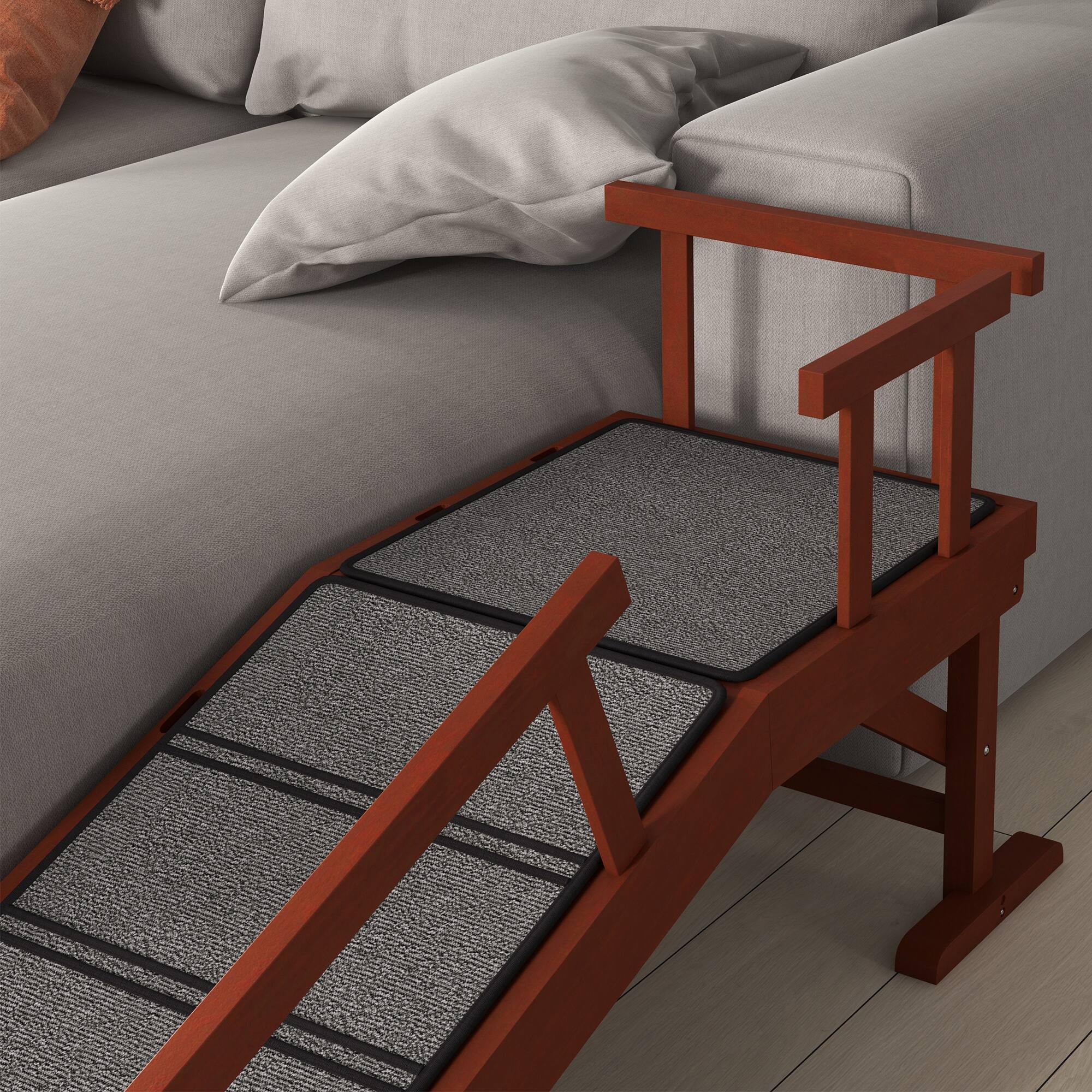 Alt View 8. Pawhut - Dog Ramp with Removable Guardrails, Non-Slip Surface - Brown.