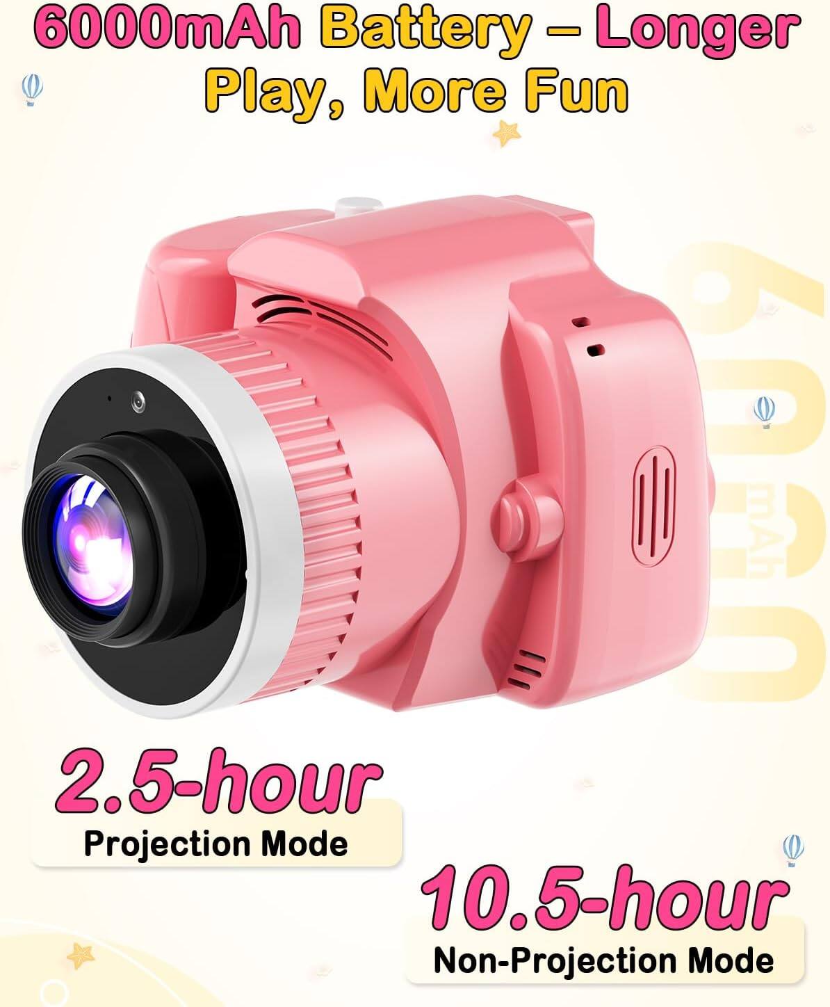 6000mAh Battery - Longer Play, More Fun

2.5-hour Projection Mode
10.5-hour Non-Projection Mode