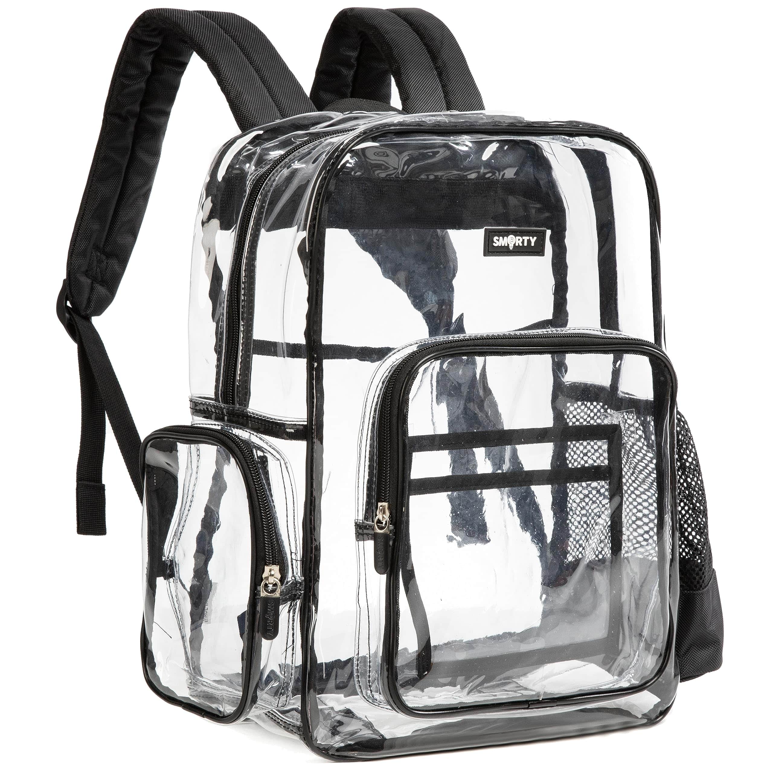 Cozy Serene - Clear Bag Heavy Duty Backpack Durable Transparent See Through - Large, Black