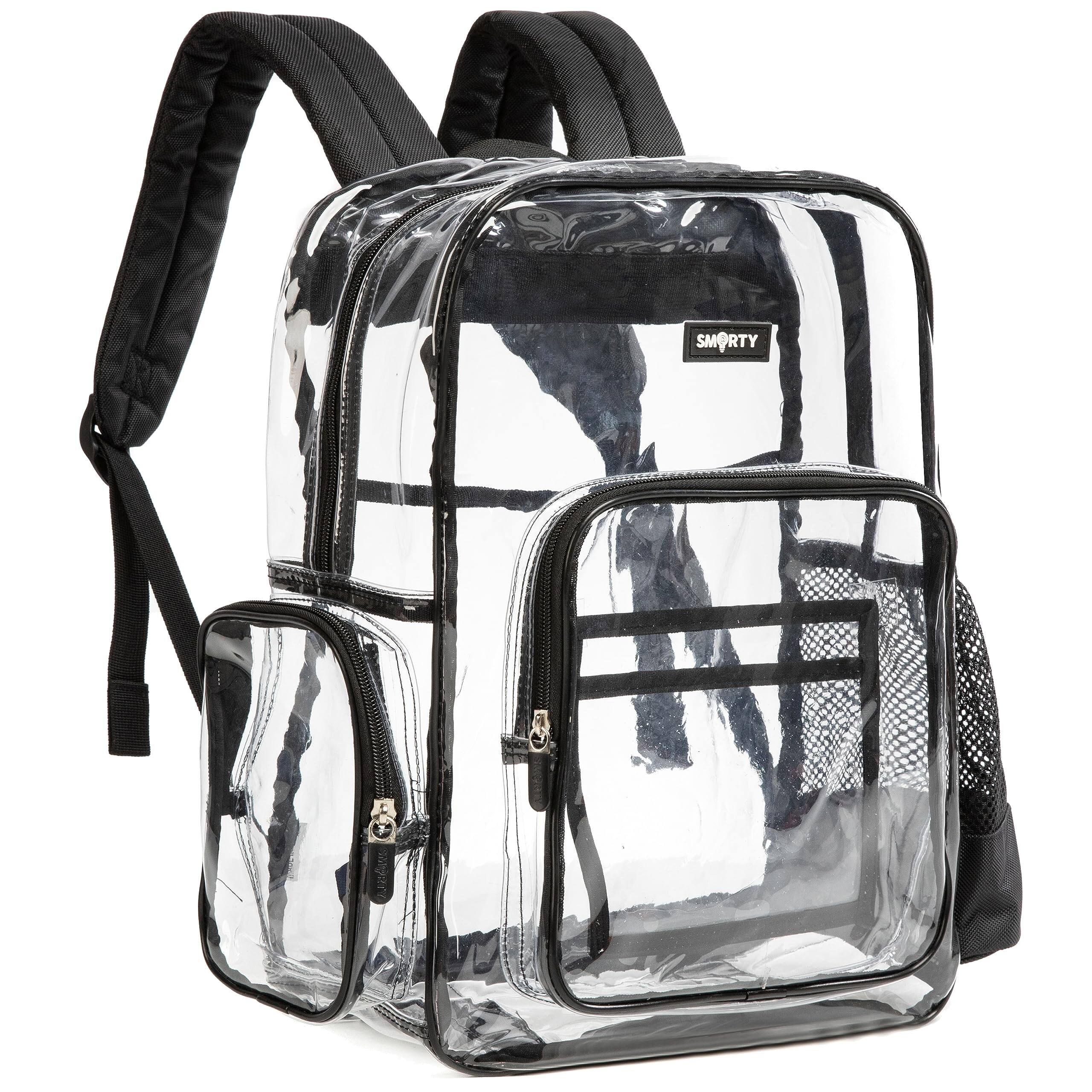 Cozy Serene - Clear Bag Heavy Duty Backpack Durable Transparent See Through - Large, Black