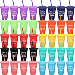 PARKER SLATER - 40-pack 16oz colorful plastic tumblers with lids and straws, reusable thank you gifts for parties, travel, birthdays - Multicolor