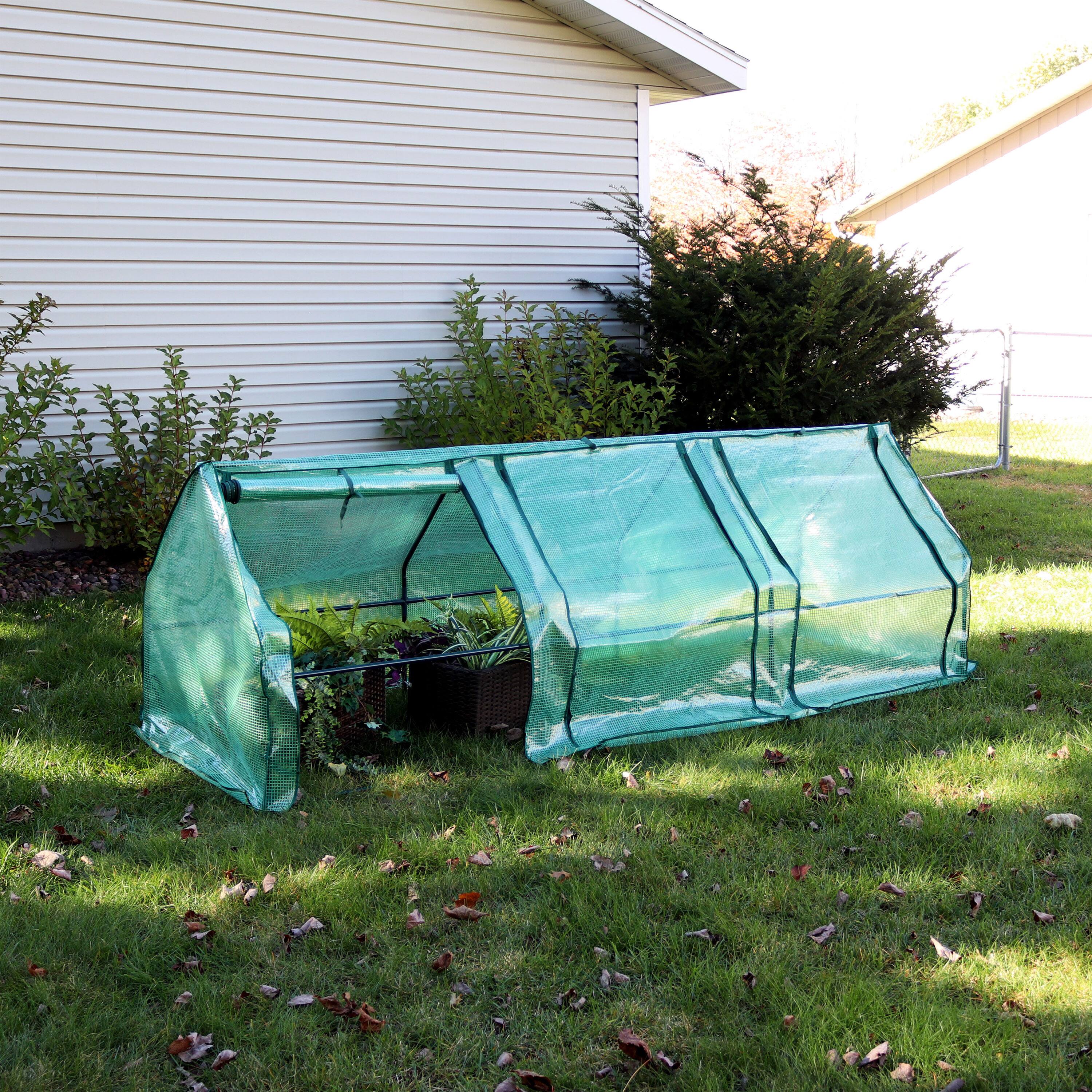 Alt View 2. Sunnydaze - Iron Plastic Cover Seed Cloche Zippered Mini Greenhouse - Green.