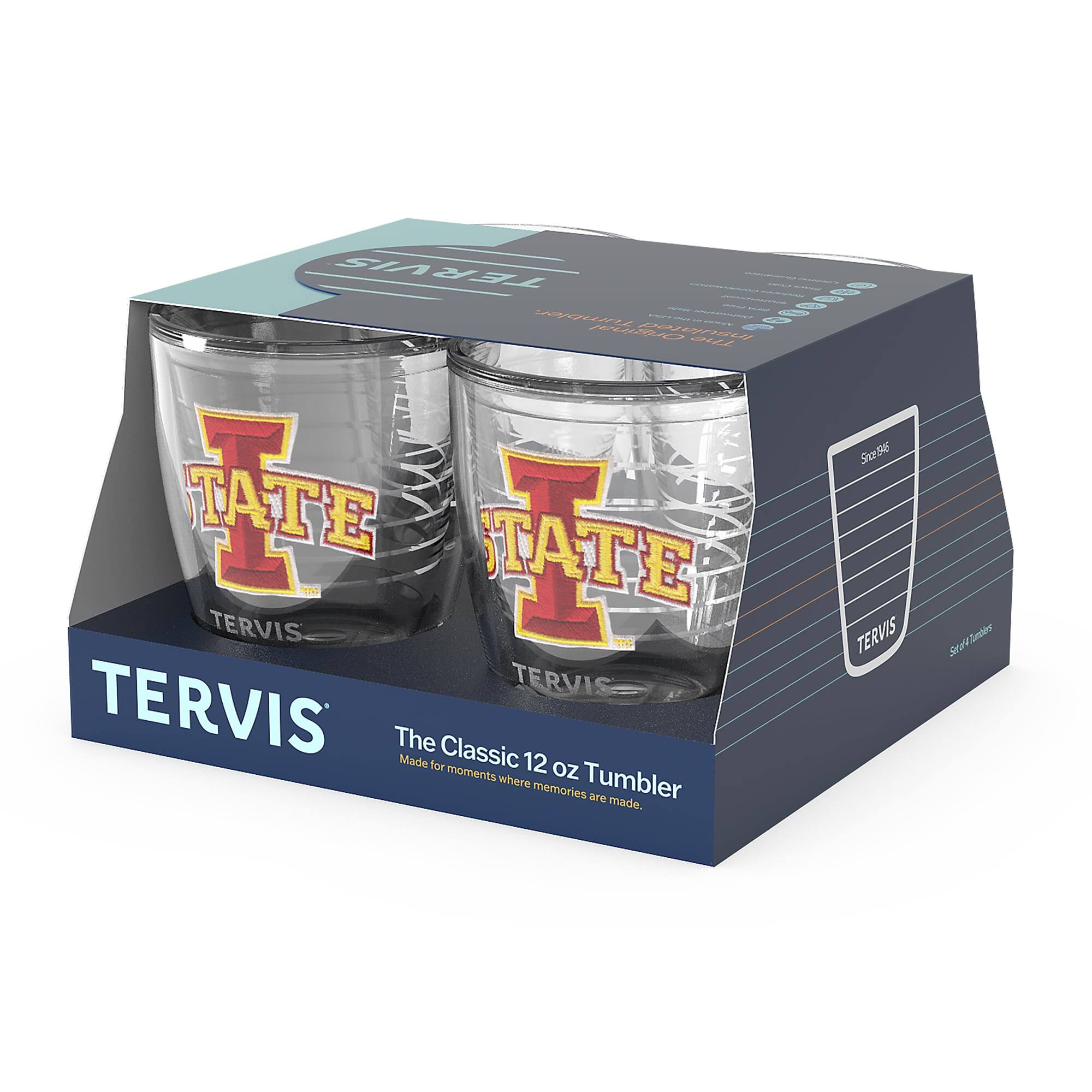 TERVIS  
The Classic 12 oz Tumbler  
Made for moments where memories are made.  

TATE  
TERVIS  

TATE  
TERVIS  

TERVIS  
The Classic 12 oz Tumbler  
Made for moments where memories are made.  

Size: 8.5 oz  
Sold as a set of 2 tumblers