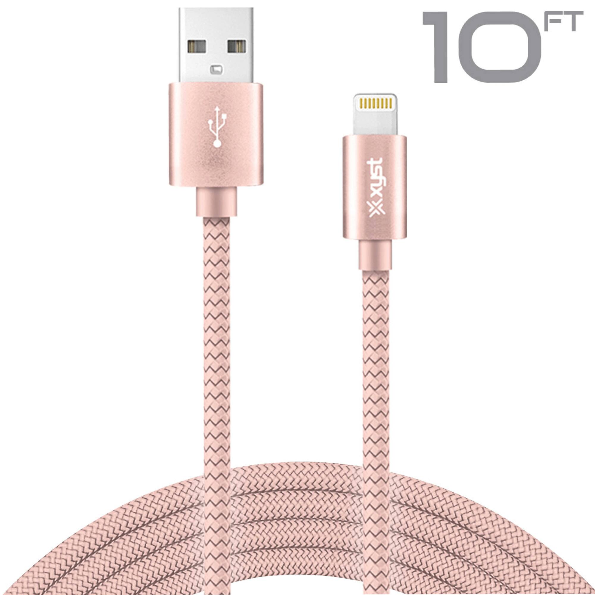 Alt View 6. Xyst - Charge and Sync USB to Lightning Braided Cable 10Ft - Rose Gold.