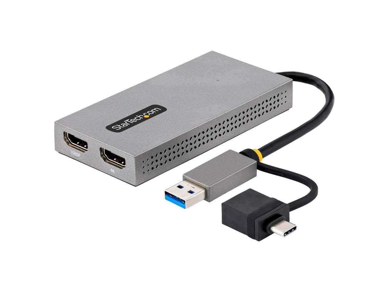 StarTech.com - USB to Dual HDMI Adapter, 4K & 1080p, USB-A/C, 4in Cable, USB 3.0 to HDMI, Windows & macOS