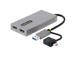 StarTech.com - USB to Dual HDMI Adapter, 4K & 1080p, USB-A/C, 4in Cable, USB 3.0 to HDMI, Windows & macOS