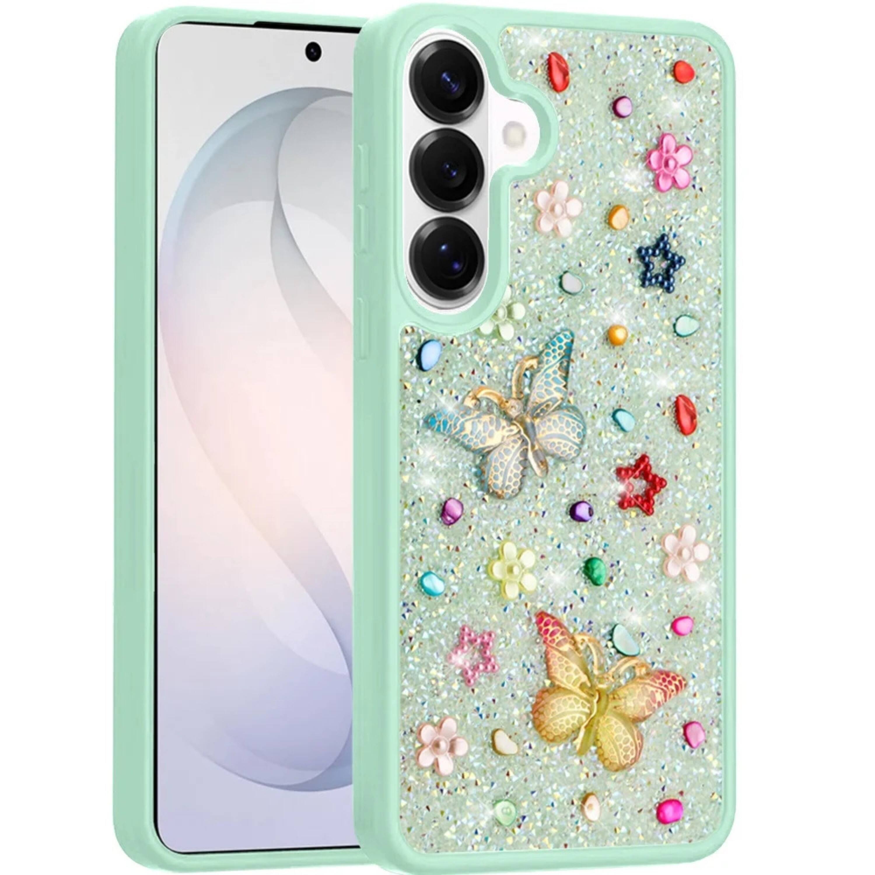 Kitcheniva - Butterfly 3D Jewel Glitter Phone Case With Tempered Glass For Samsung Galaxy S26 Plus - Teal price history on PriceWatchPro
