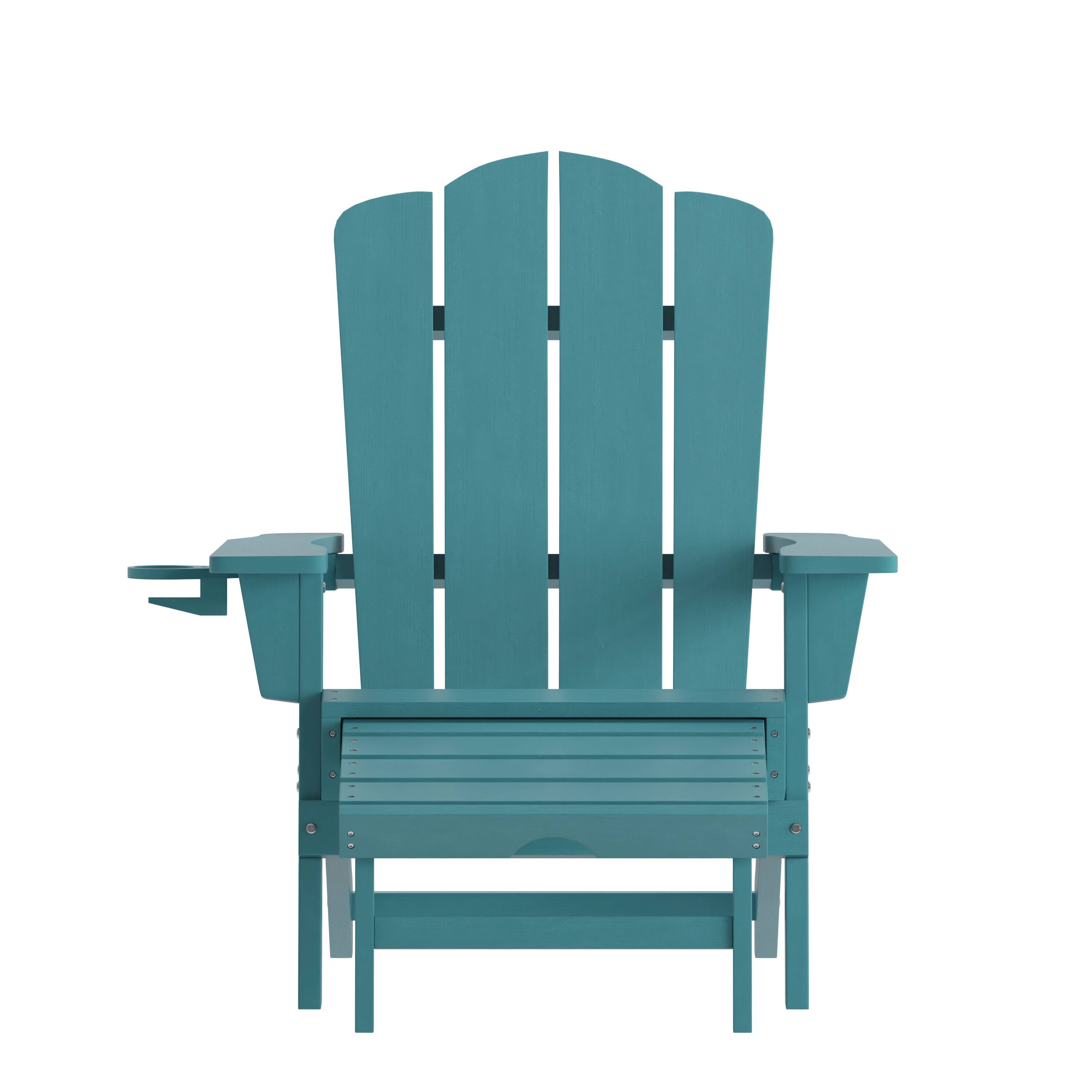 Alt View 10. Emma + Oliver - Tiverton Set of 2 Adirondack Chairs with Cup Holders and Pull Out Ottoman, All-Weather HDPE Indoor/Outdoor Lounge Chairs - Blue.