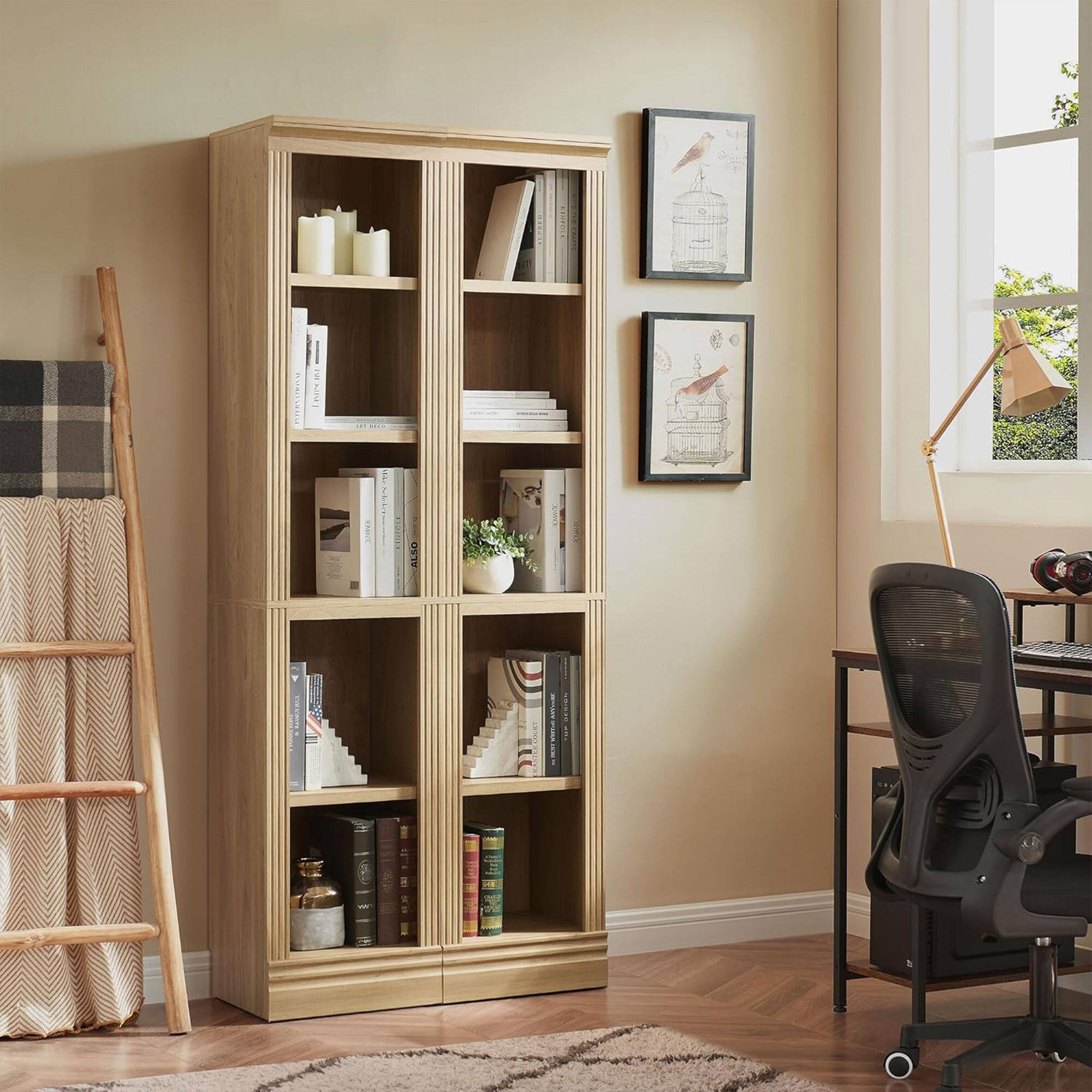 Alt View 3. VAUXHILL & CO. - VAUXHILL & CO. Halston Narrow Bookcase, Adjustable Storage Shelving Unit, Oak - Oak.
