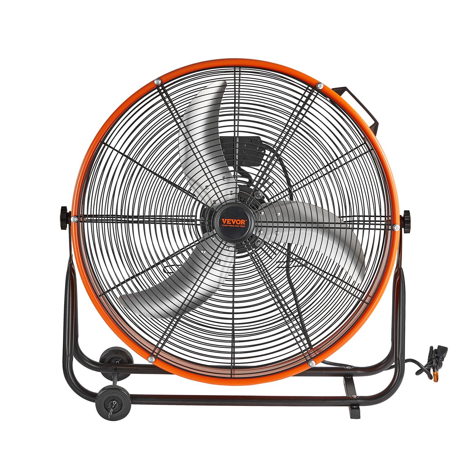 Alt View 5. VEVOR - Drum Fan, 24 Inch High Velocity Industrial Shop Fan, Heavy Duty Commercial Use 3-Speed 8600CFM, 360°Adjustable Tilting - Orange;Black.