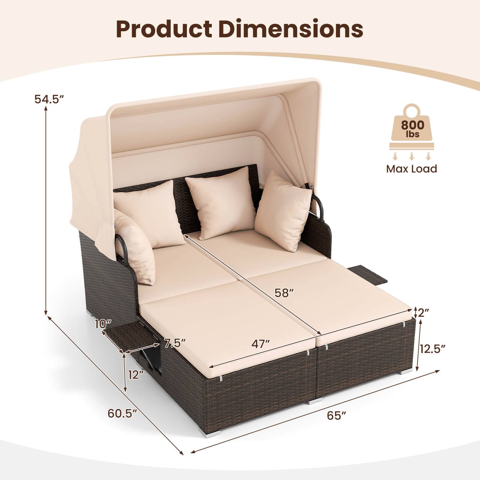 Product Dimensions: 54.5" x 800 lbs Max Load x 10" x 7.5" x 58" x 47" +2" x 12.5" x 12" x 60.5" x 65"