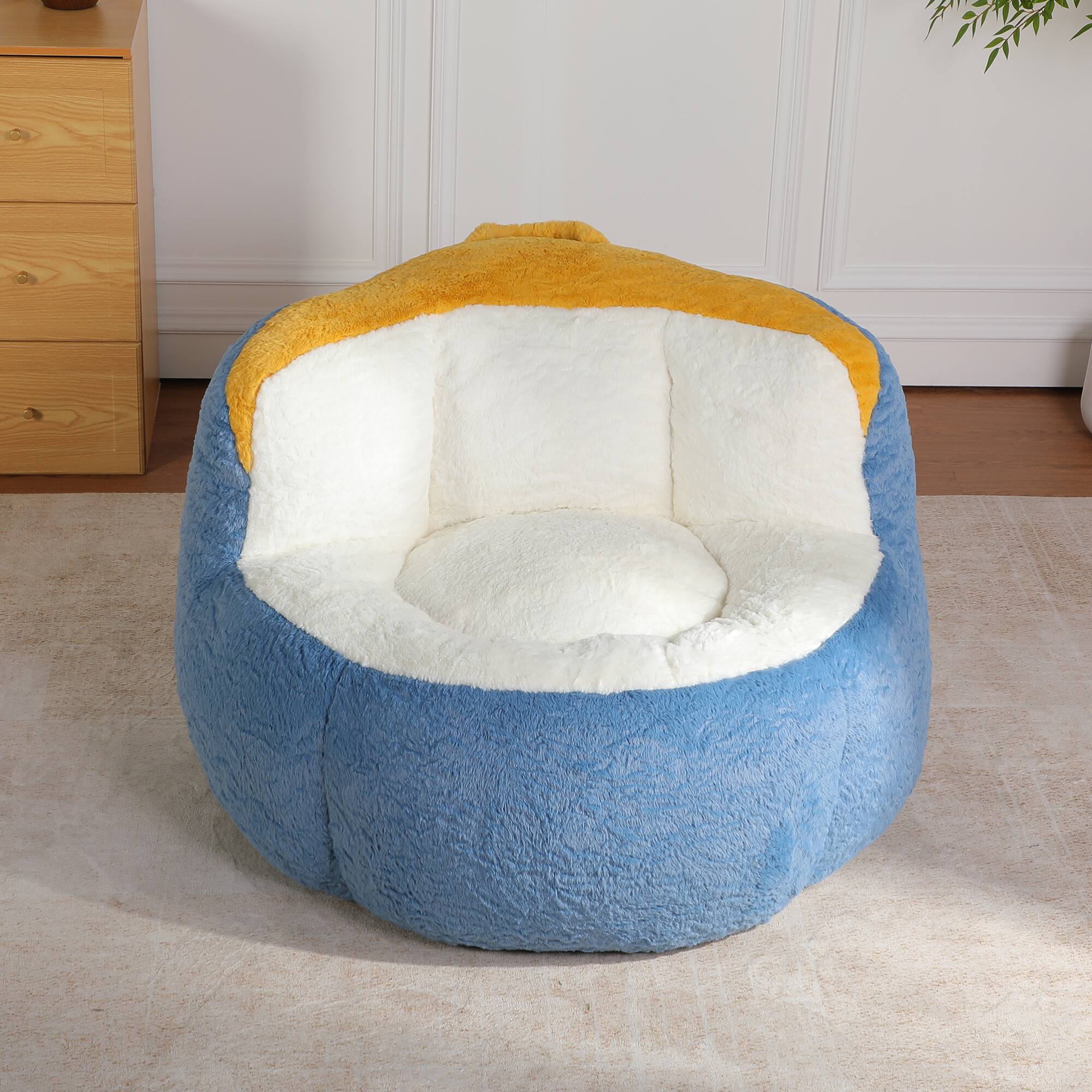 Front. GOODSILO - Oversized Bean Bag Chair Lounger Sofa with Faux Fur Cover and Shredded Foam Filling for Living Room Comfort - Multicolor.