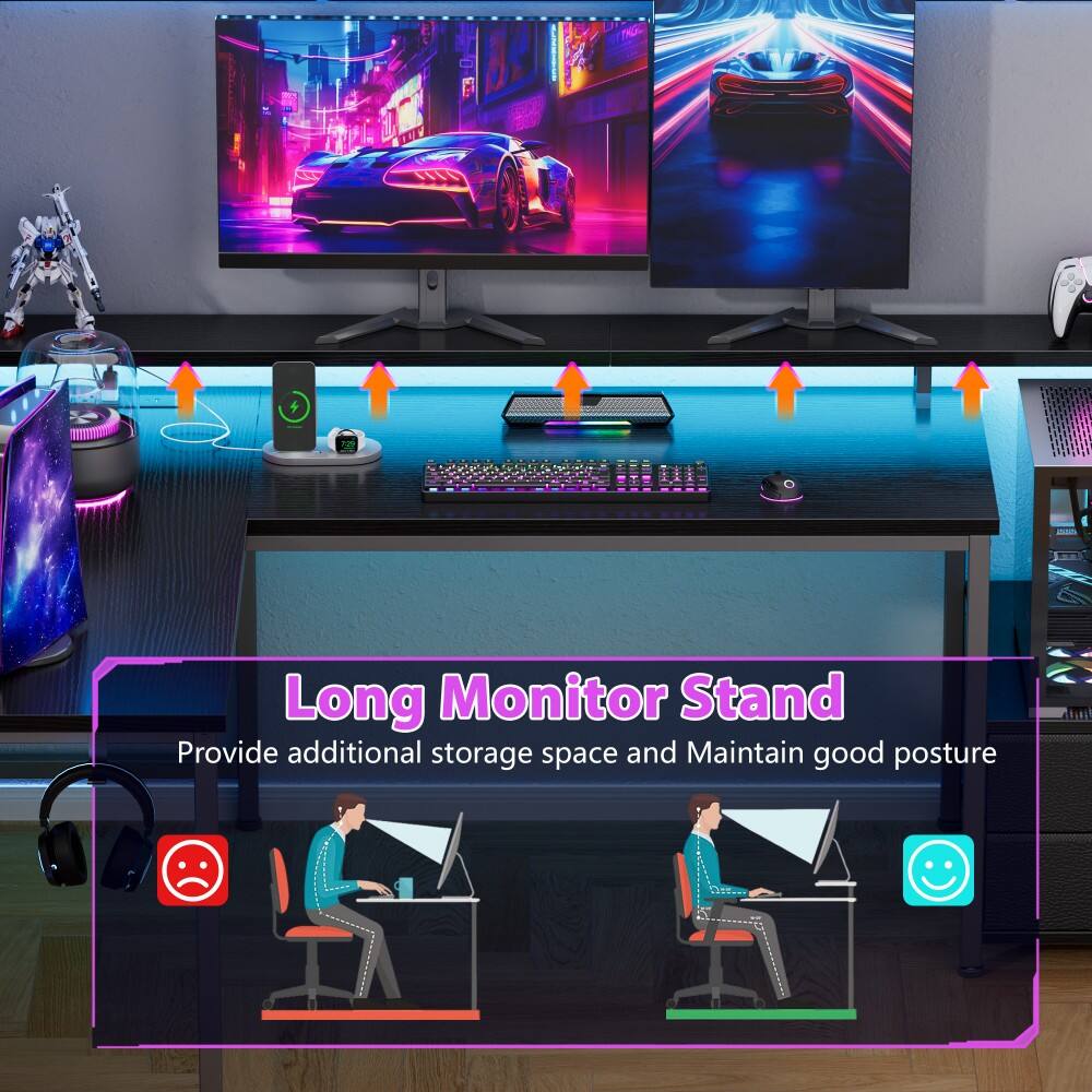 Long Monitor Stand  
Provide additional storage space and Maintain good posture
