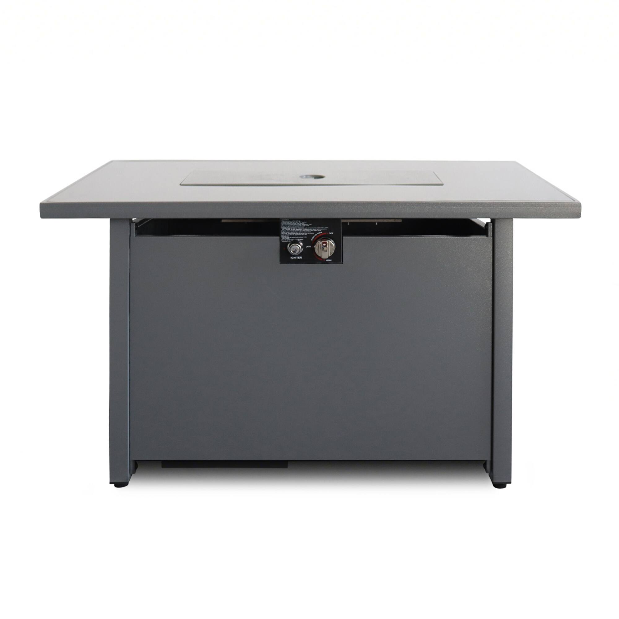 Angle. Mondawe - 50,000 BTU Outdoor Gas Fire Pit Table with Smoked Glass Top - Black.