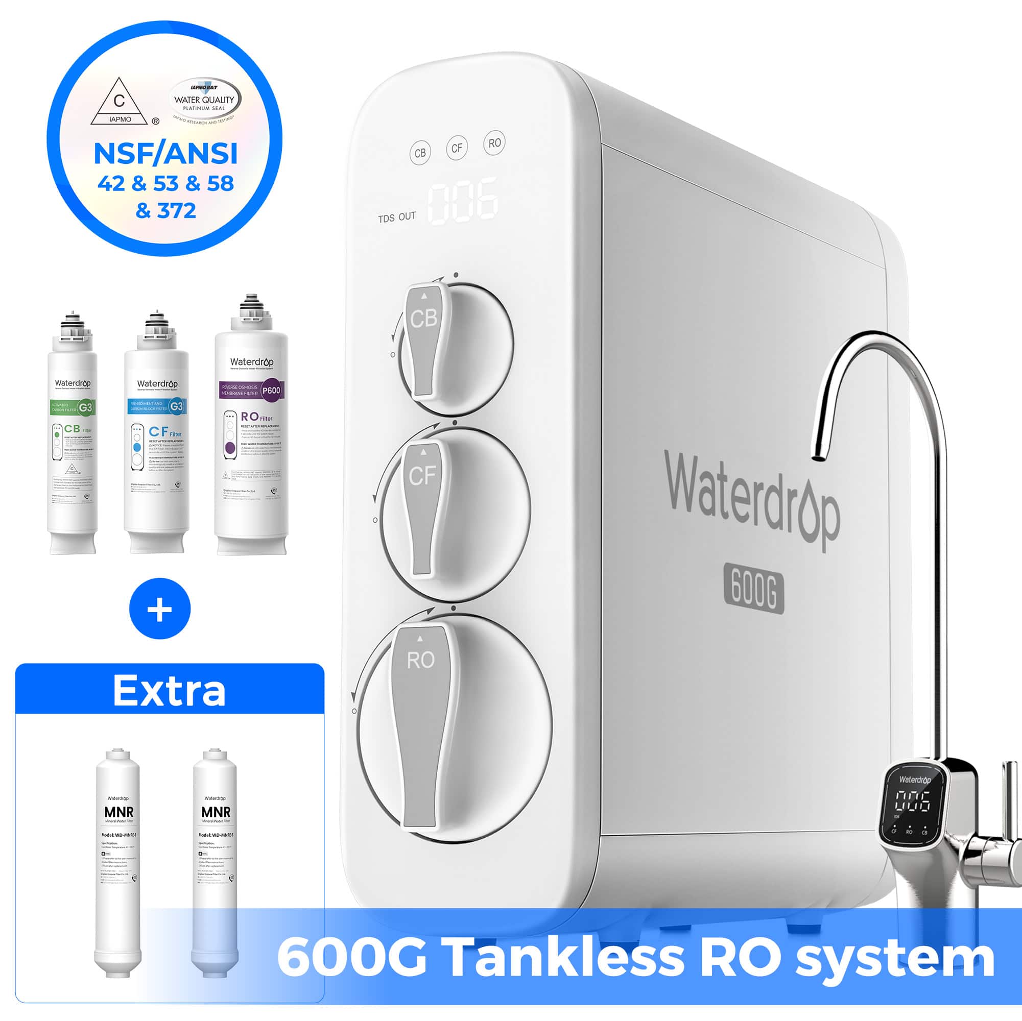Waterdrop - G3P600 Reverse Osmosis System Extra 2 WD-MNR35 Water Filters - White