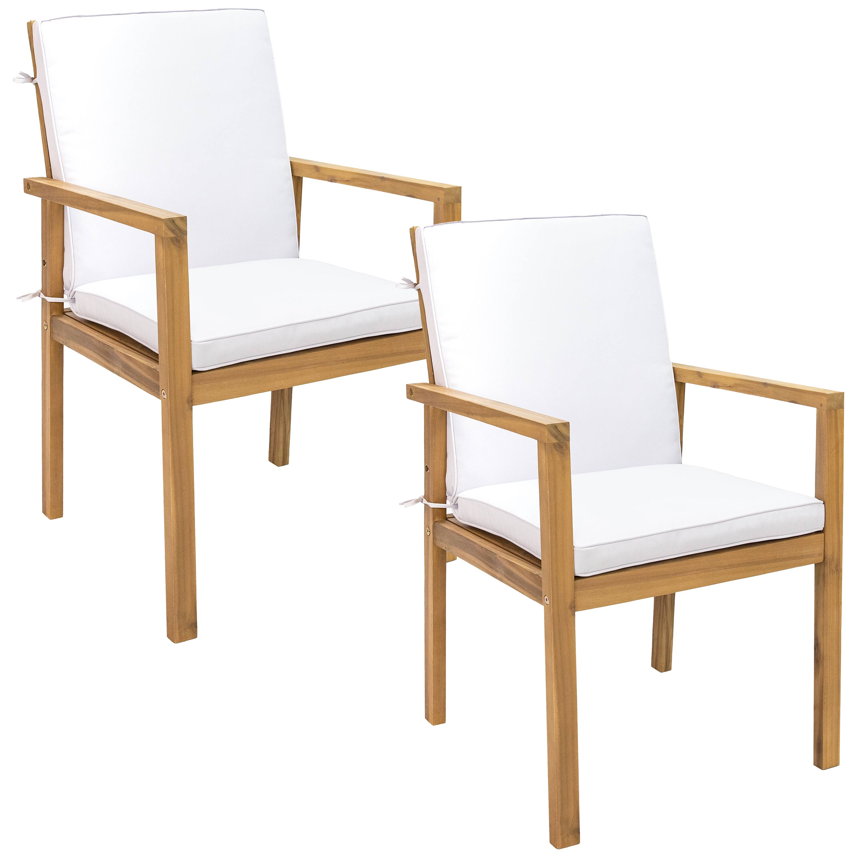 Front. Sunnydaze - Rodanthe Acacia Wood Outdoor Dining Chairs - Set of 2 - Natural/Bone White.