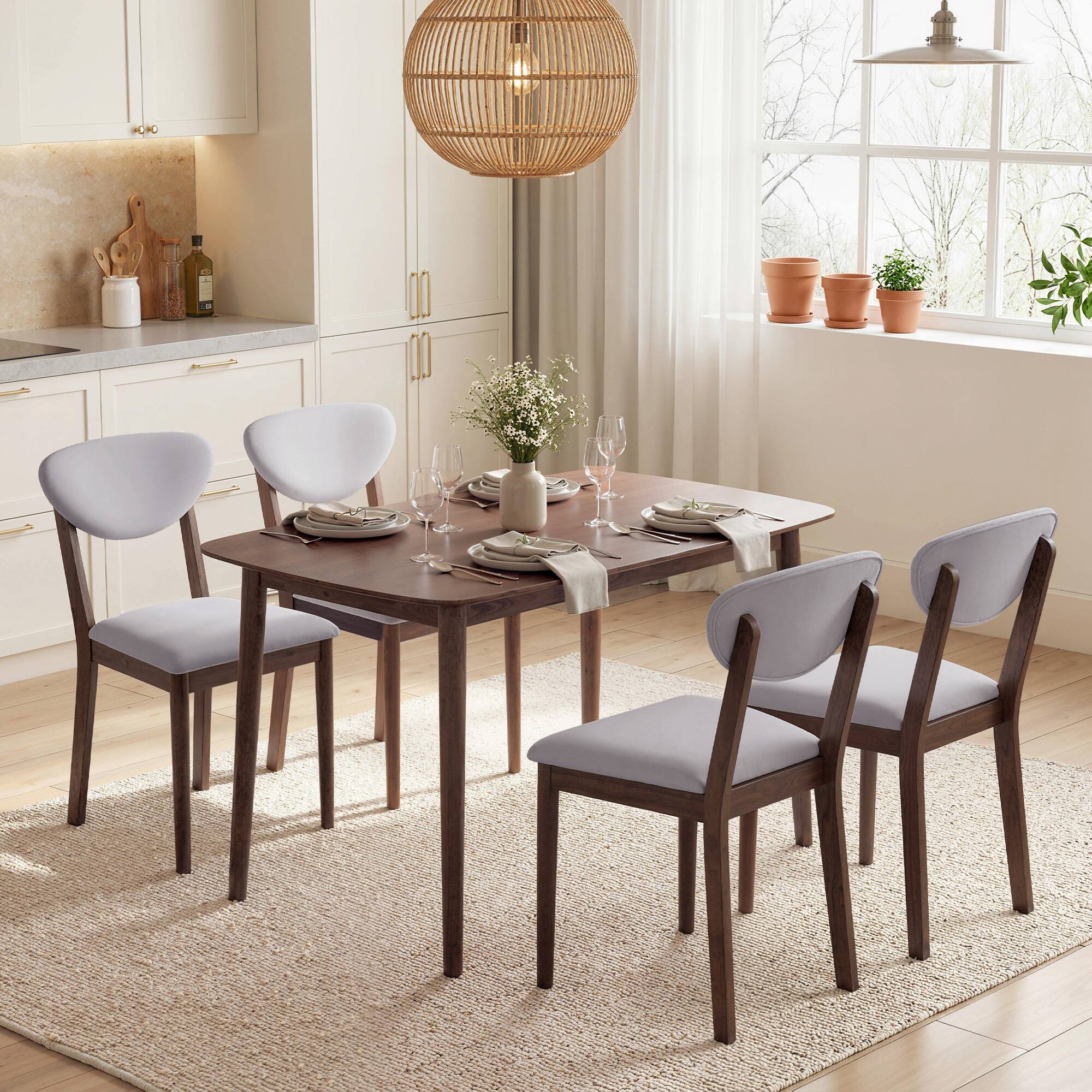 Alt View 1. Homcom - Dining Table Set for 4, Mid-Century Modern Kitchen Table and Chairs - Light Gray.