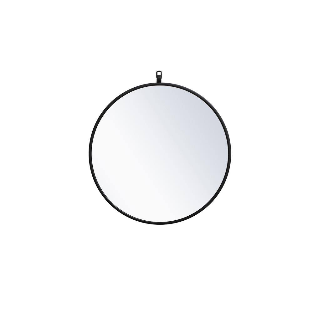 Alt View 2. Elegant Decor - Metal frame round mirror with decorative hook 21 inch in Black - Black.