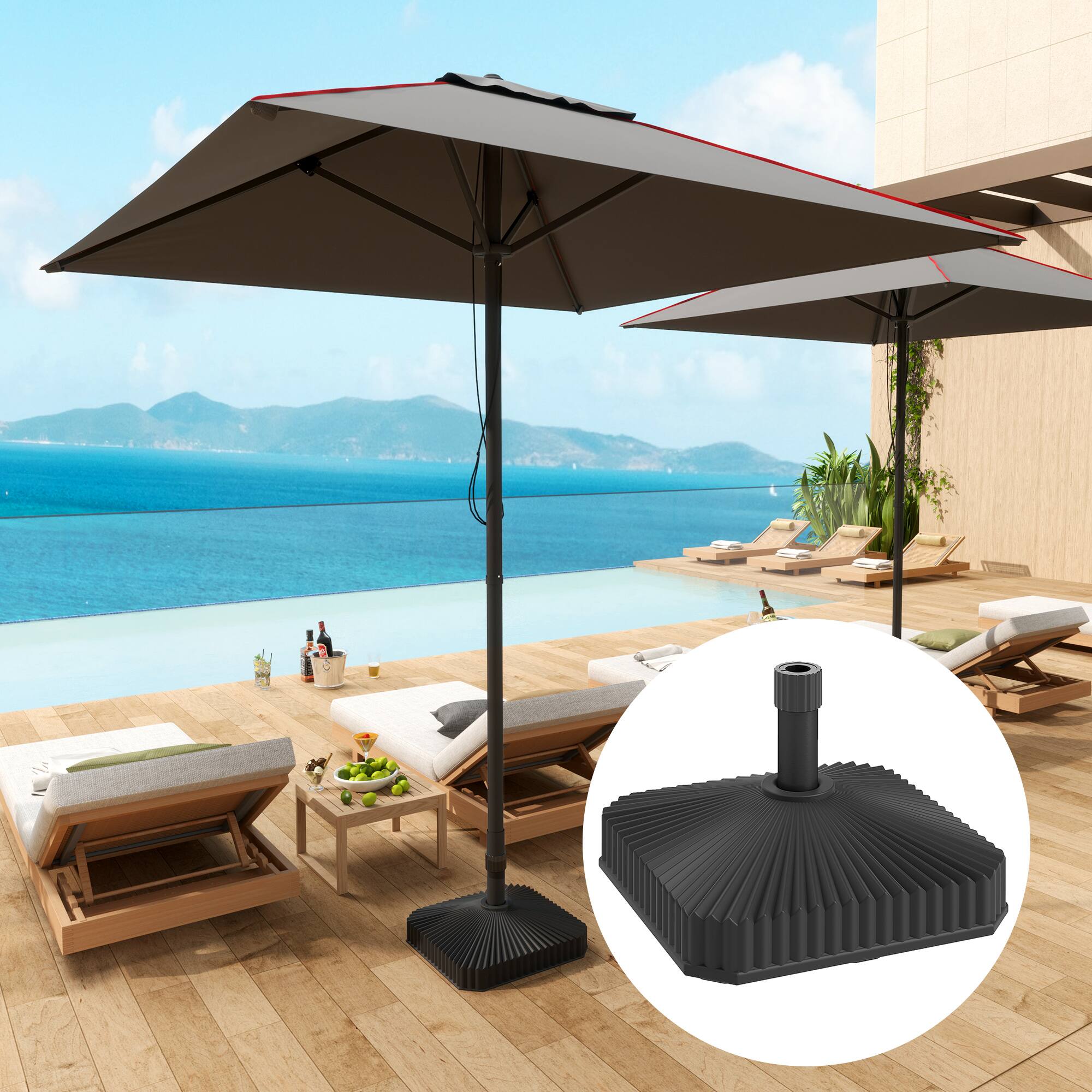Angle. Outsunny - Square Patio Umbrella Base Holder, Heavy Duty Outdoor Umbrella Stand Base, Filled Up to 42lbs with Stand or 33lbs - Black.