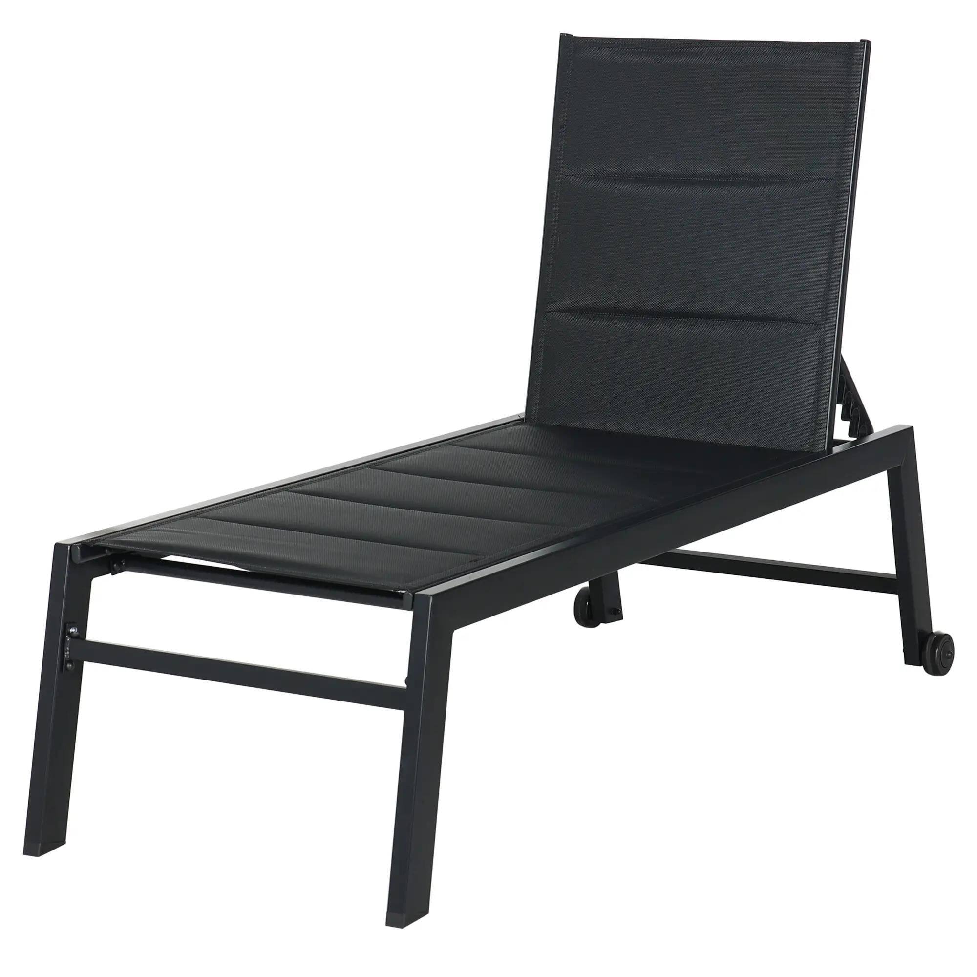 Angle. Resenkos - Resenkos Outdoor Chaise Lounge With Wheels, Five Position Recliner For Sunbathing, Suntanning, Steel Frame, Black - Black.