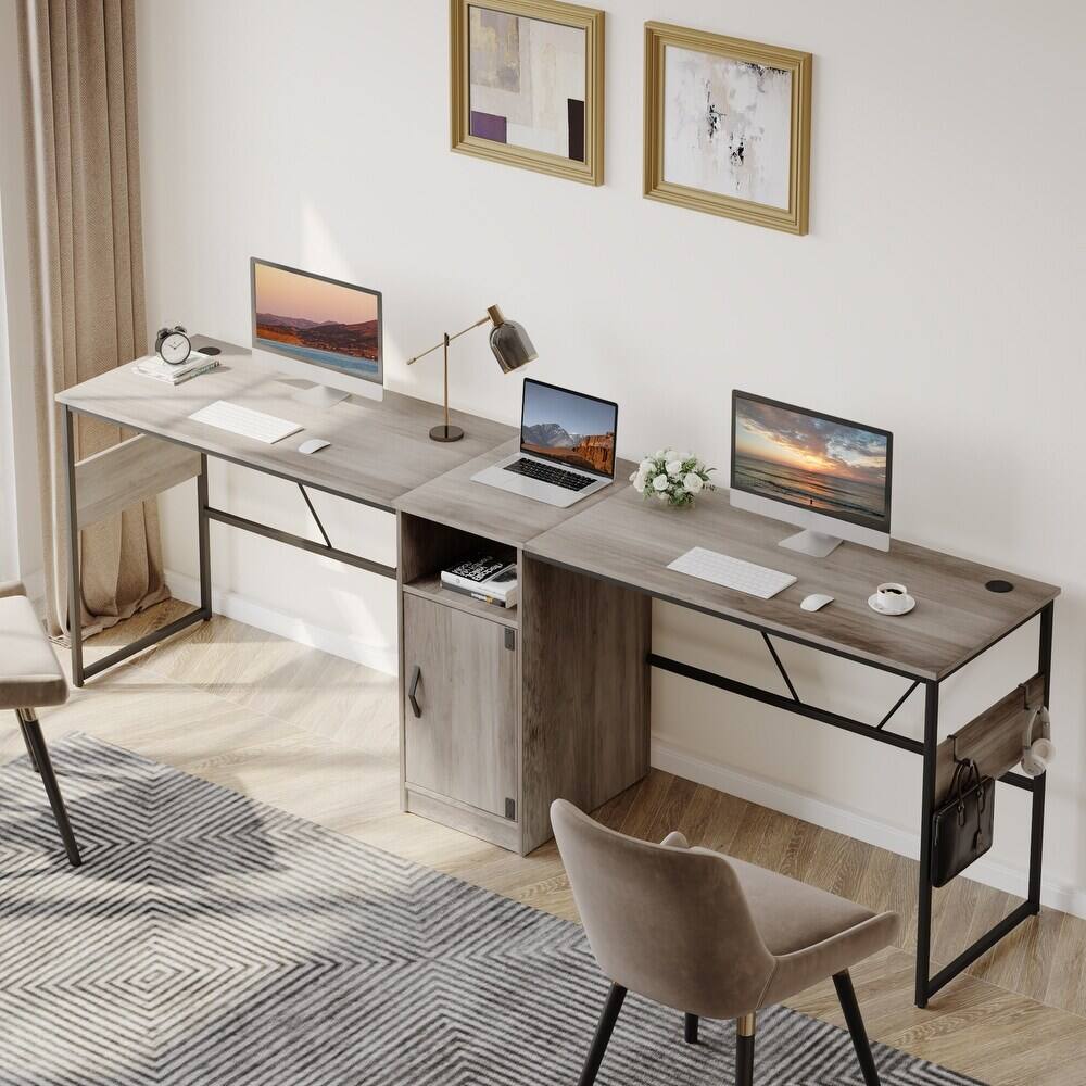 Alt View 15. Bestier - L-Shaped Computer Desk with Storage Cabinet - 60" Wide - Gray.