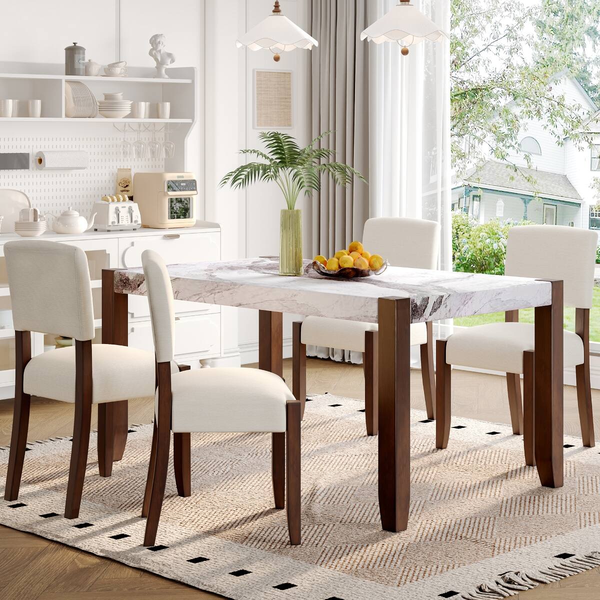 Alt View 8. Loheer - Loheer Modern Faux Marble Dining Table, 46.5 Inch Rectangular White Table for Four - White.