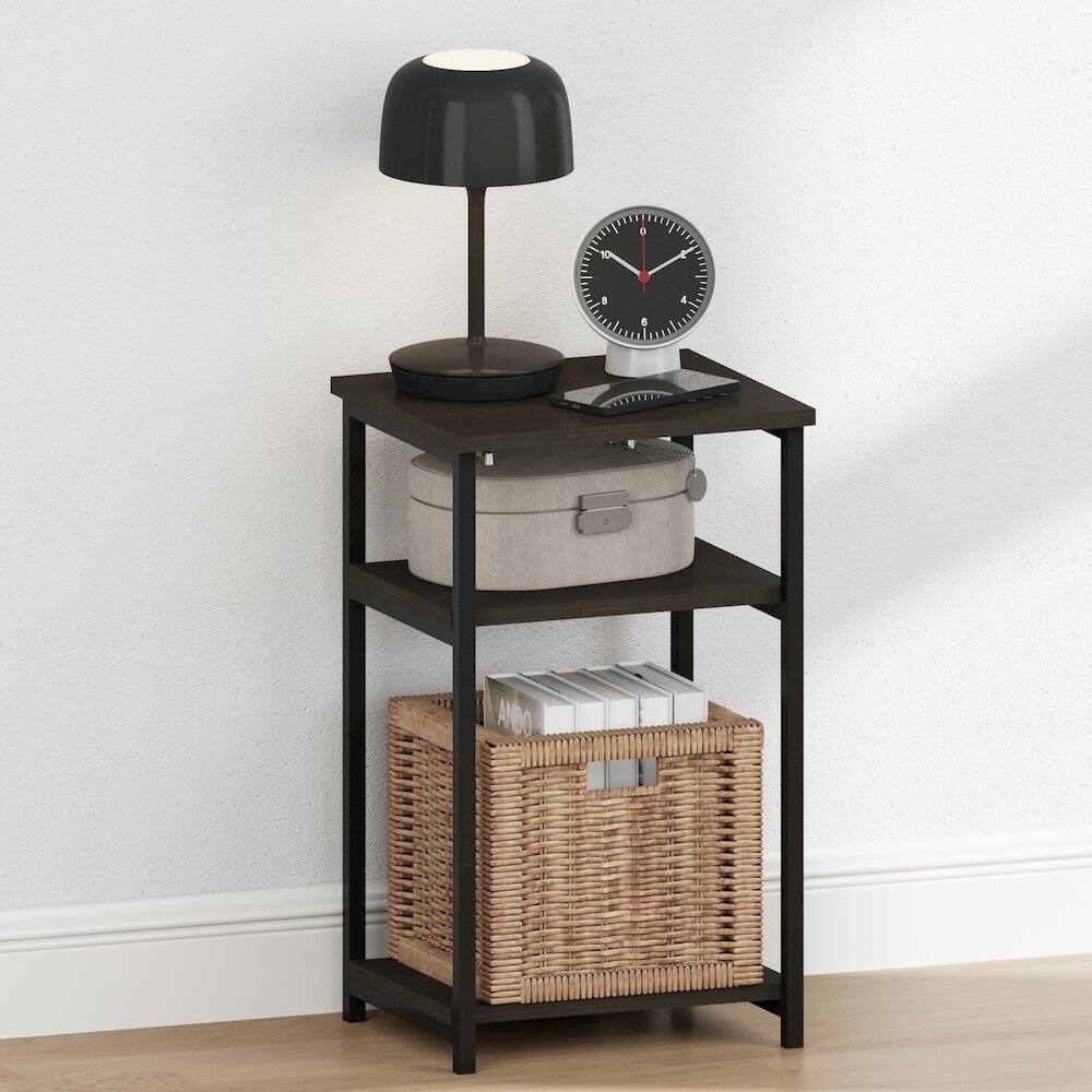 Angle. Furinno - JUST Night Stand, Nightstand, 3-Tier Metal Frame End Table with Open Shelf, Side Table, End Table - Espresso.