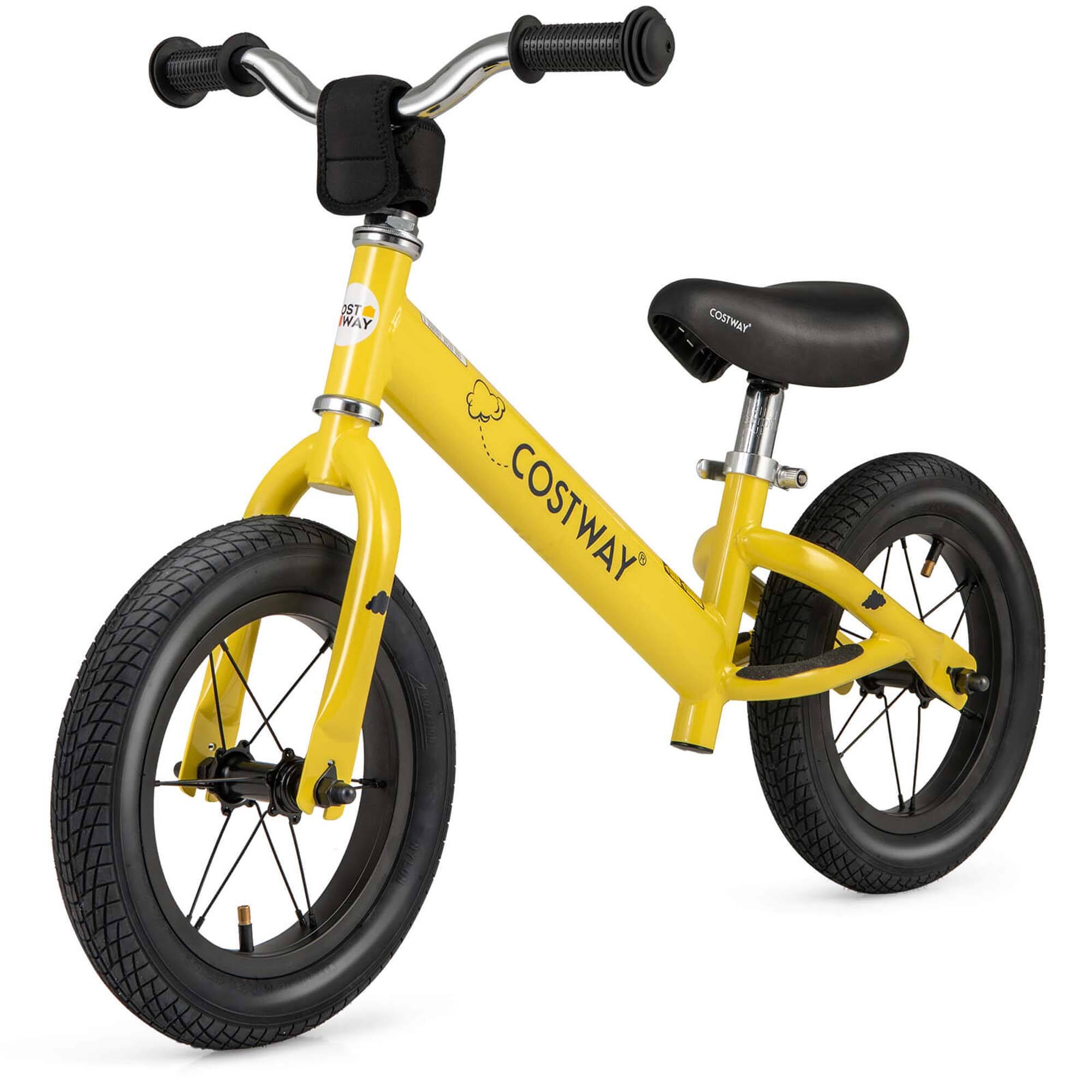 Costway - 12 Inch Toddler Balance Bike No Pedal Training Bicycle with Inflatable Rubber Tires - Yellow