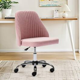 AOITUN - Home Office Chair, Mid Back Armless Fabric Upholstered Desk Chair with Wheels Adjustable Swivel Vanity Chair - Pink