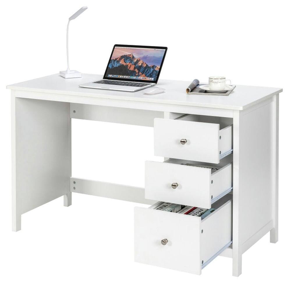 Alt View 6. Pefilos - 3-Drawer Home Office Study Computer Desk with Spacious Desktop-White, Office Desk, Gaming Computer Desks for Study - White.
