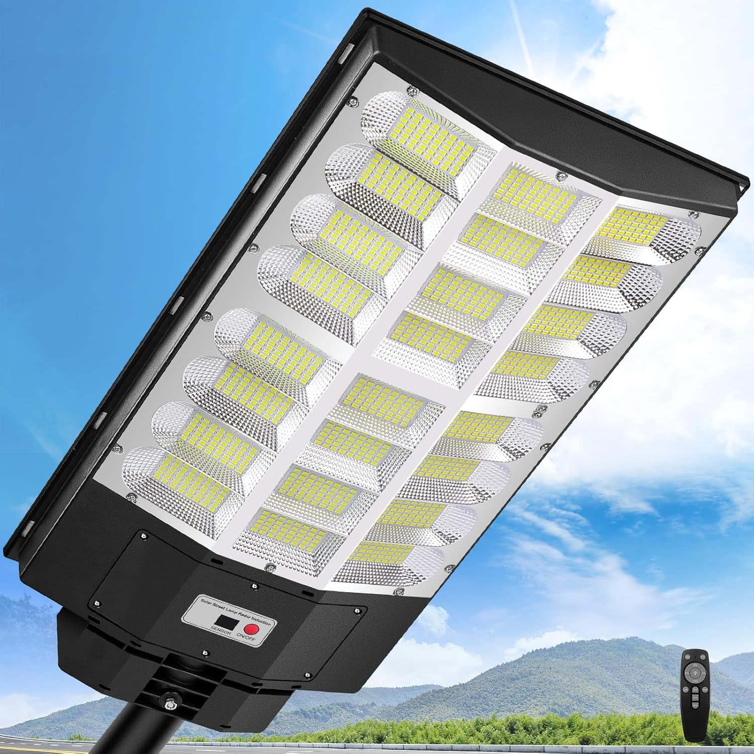 Nordic Hygge - 12000W Replacement Solar Street Lights Outdoor, 850000LM Lights Motion Sensor, 6500K LED Street Light Dusk to Dawn - Black