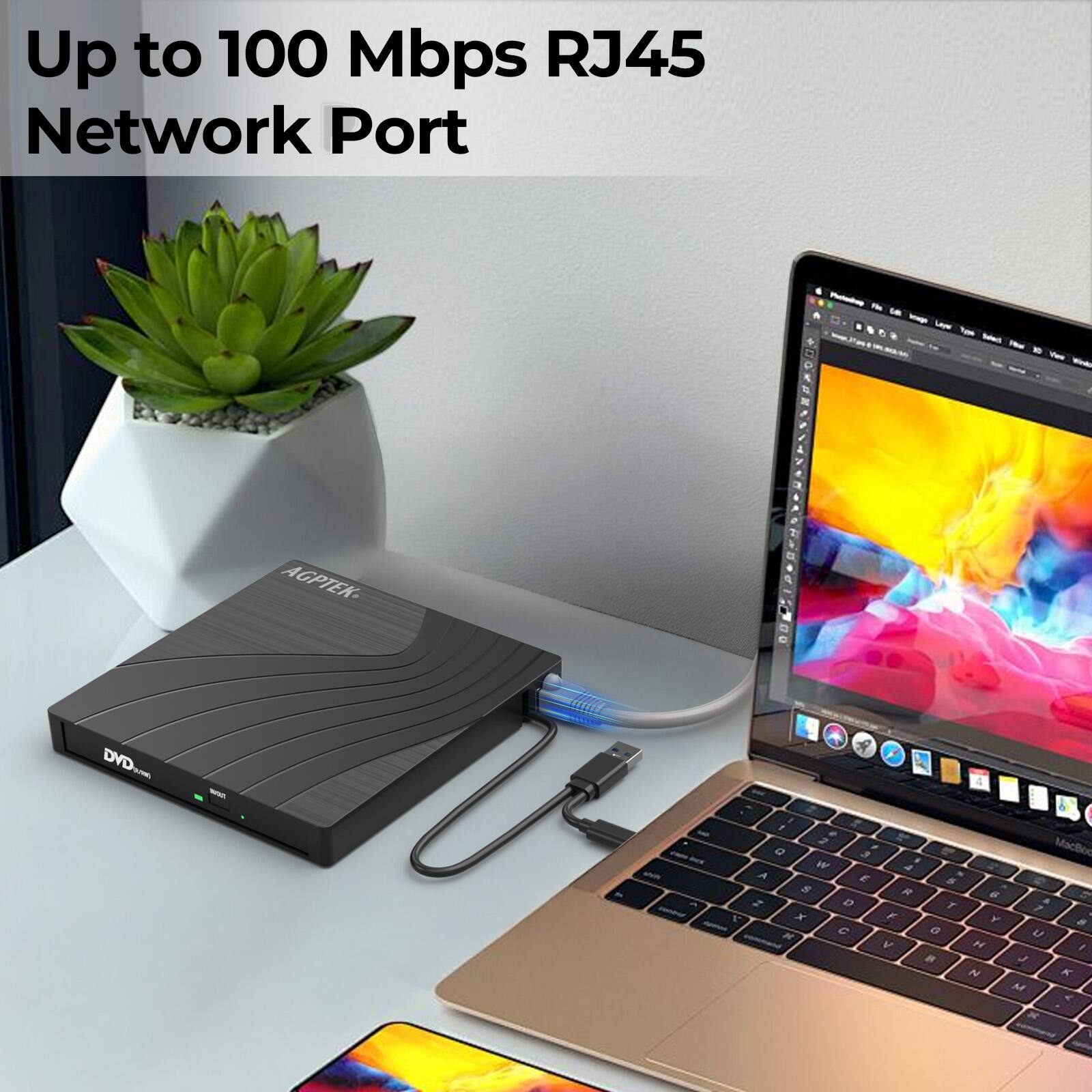 Up to 100 Mbps RJ45 Network Port

AGPTEK DVD

RJ45