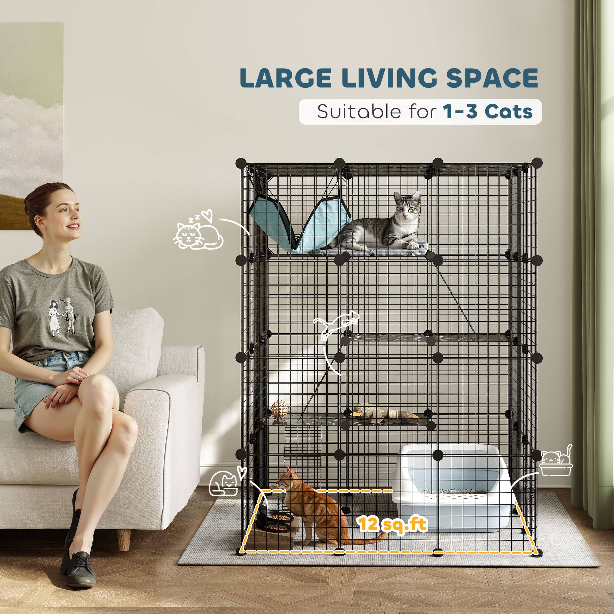 LARGE LIVING SPACE  
Suitable for 1-3 Cats  

12 sq.ft