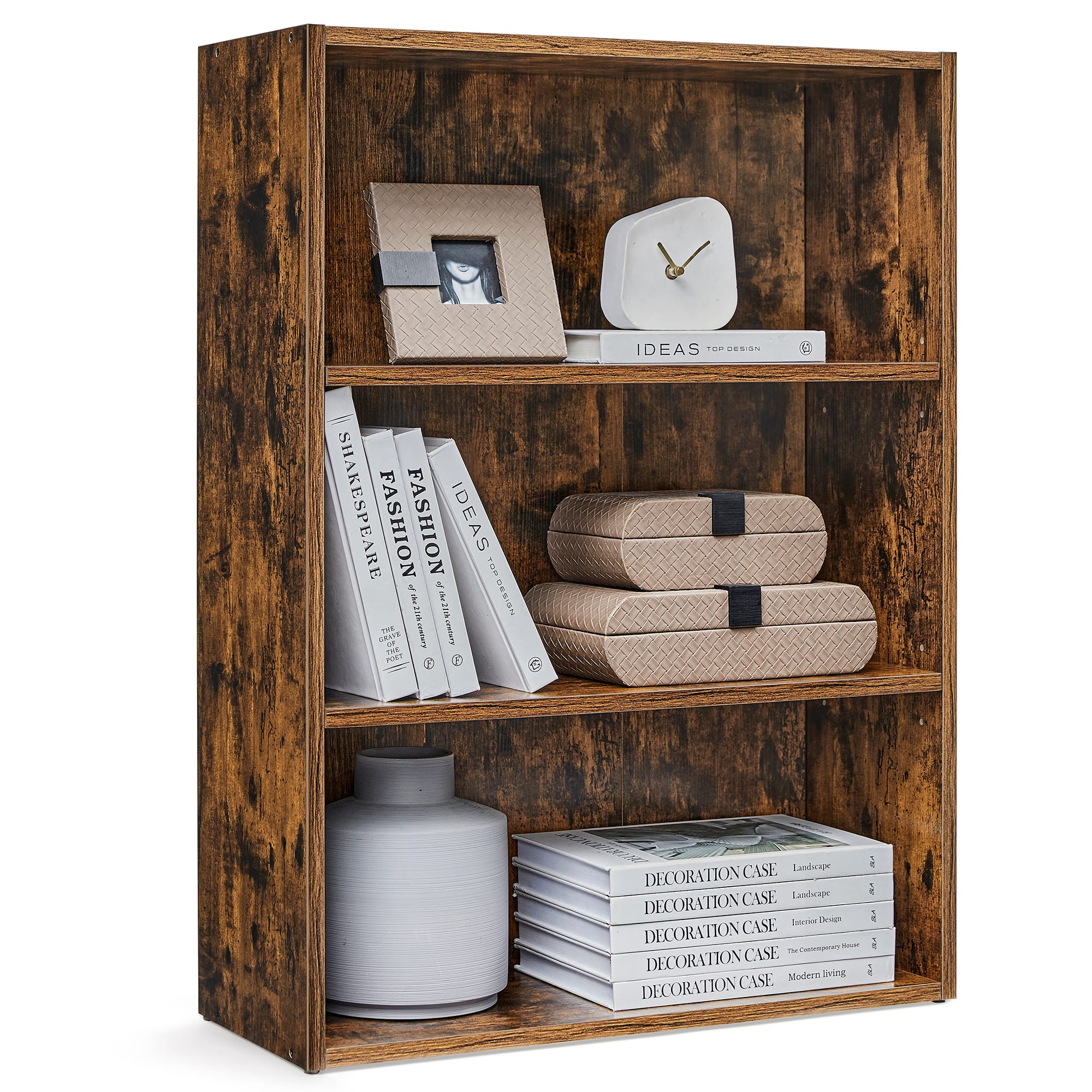 Songmics Home - Bookshelf, 23.6 Inches Wide, 3-Tier Open Bookcase with Adjustable Storage Shelves, Floor Standing Unit - Rustic Brown