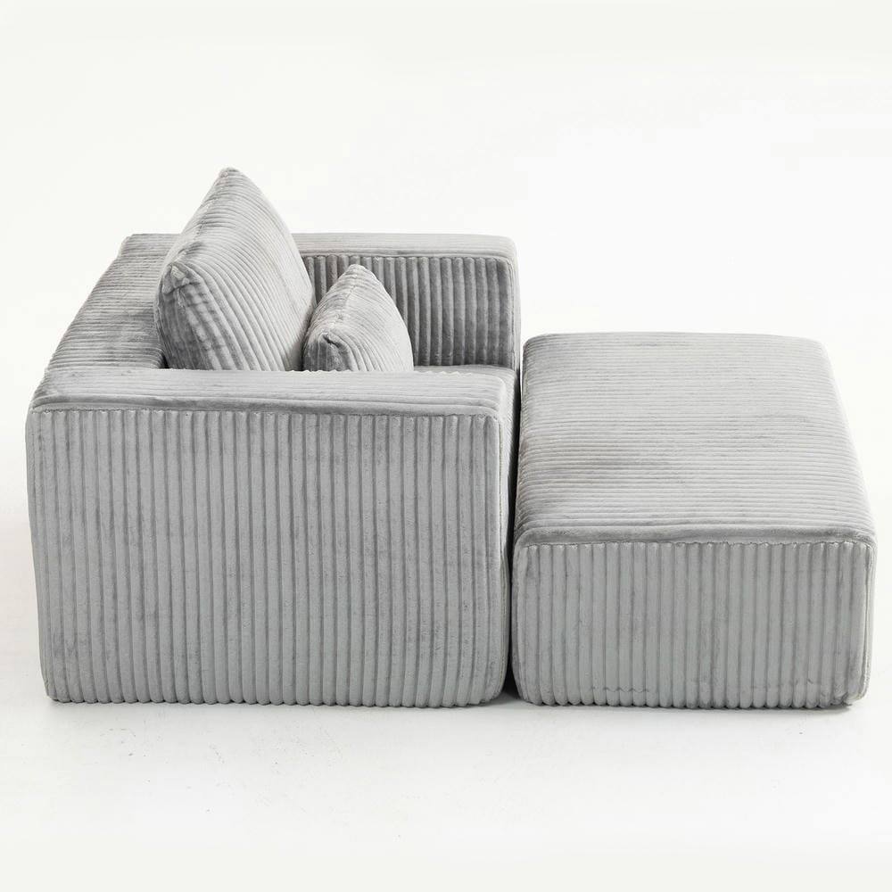 Alt View 9. Kadyn - Oversized All-Foam Lounge Chair with Ottoman, Modular Corduroy, No-Tool Assembly, Gray - Gray.