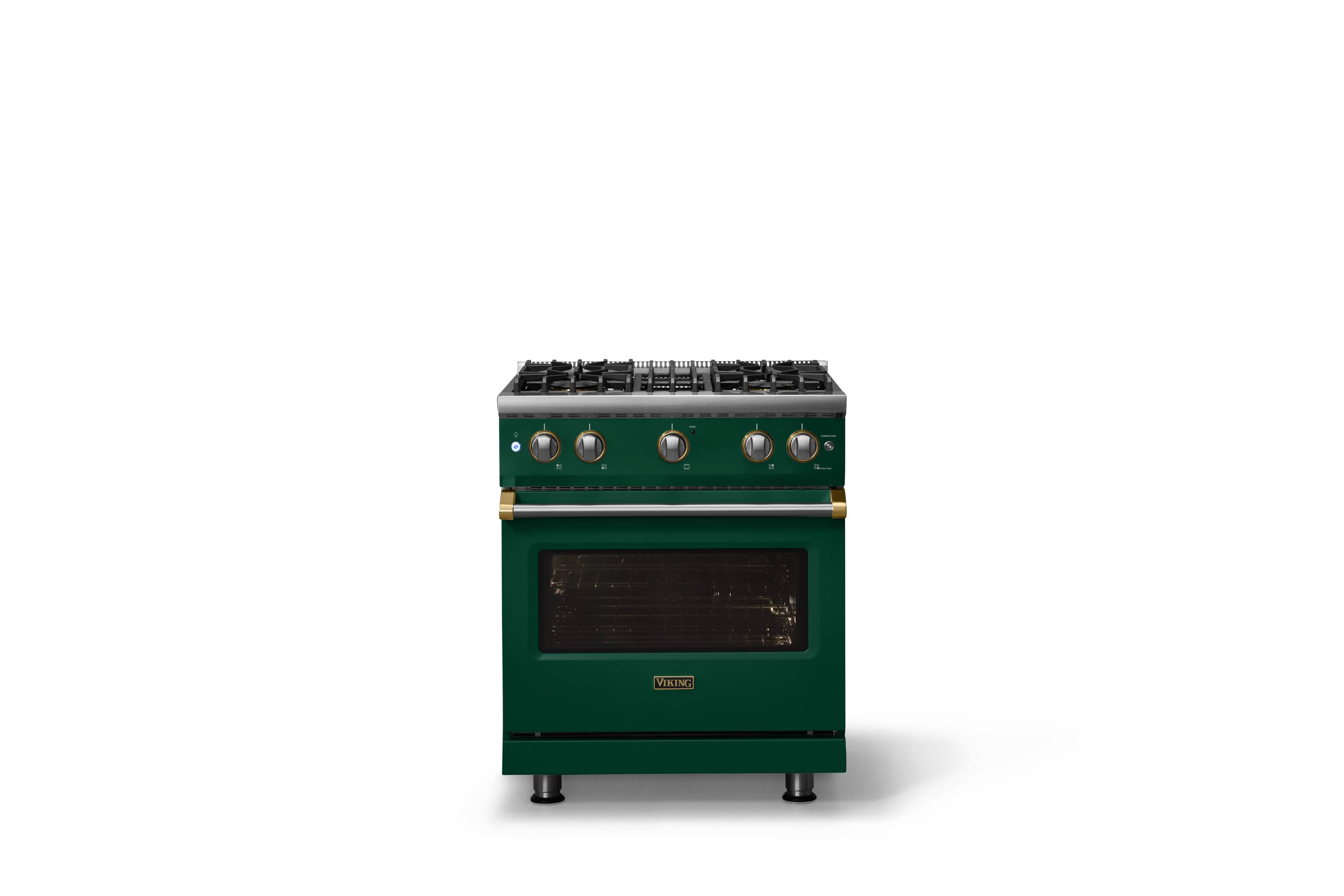 Alt View 1. Viking - 30 in. Wide Pro 5 Series 4.0 Cu. Ft. Freestanding Sealed 4 Burner Gas Convection Range - Ivy/Brushed Brass - Ivy.