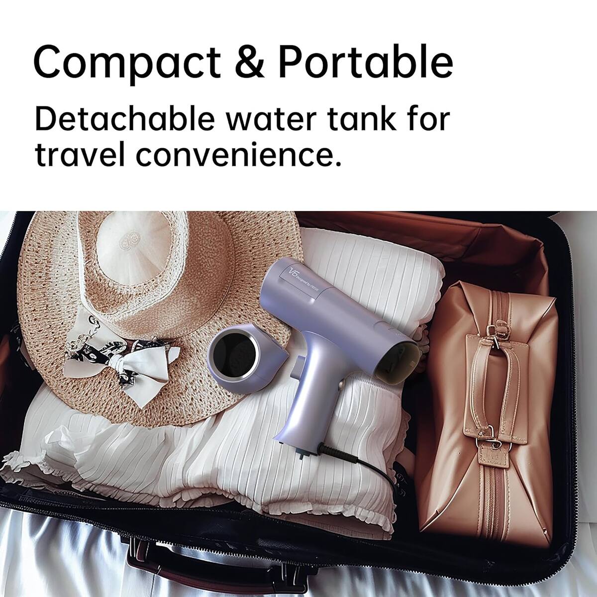 Compact & Portable Detachable Water Tank for Travel Convenience.