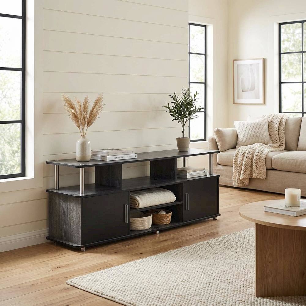 Alt View 2. FurniFact - Weathered Gray/Black TV Stand with Melamine Veneer and Sturdy Construction - Gray Black.