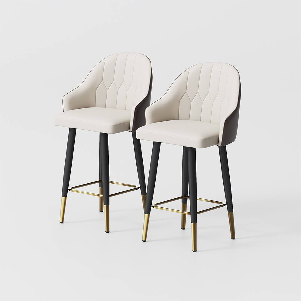 Alt View 6. POVISON - 24" Modern Counter Stools Set of 2, Leather Bar Stools with Backs, Upholstered Bar Stools, Beige Bar Stools, Brown - Brown PU Leather.