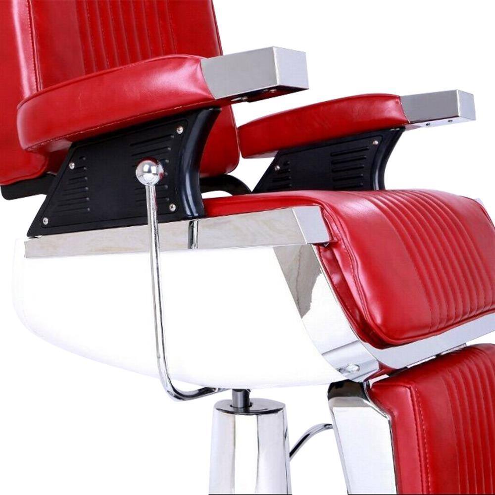 Left. Winado - Heavy Duty Vintage Barber Chair All Purpose Hydraulic Reclining Salon Beauty Chair with Footrest & Headrest, 360° Swivel - Red.