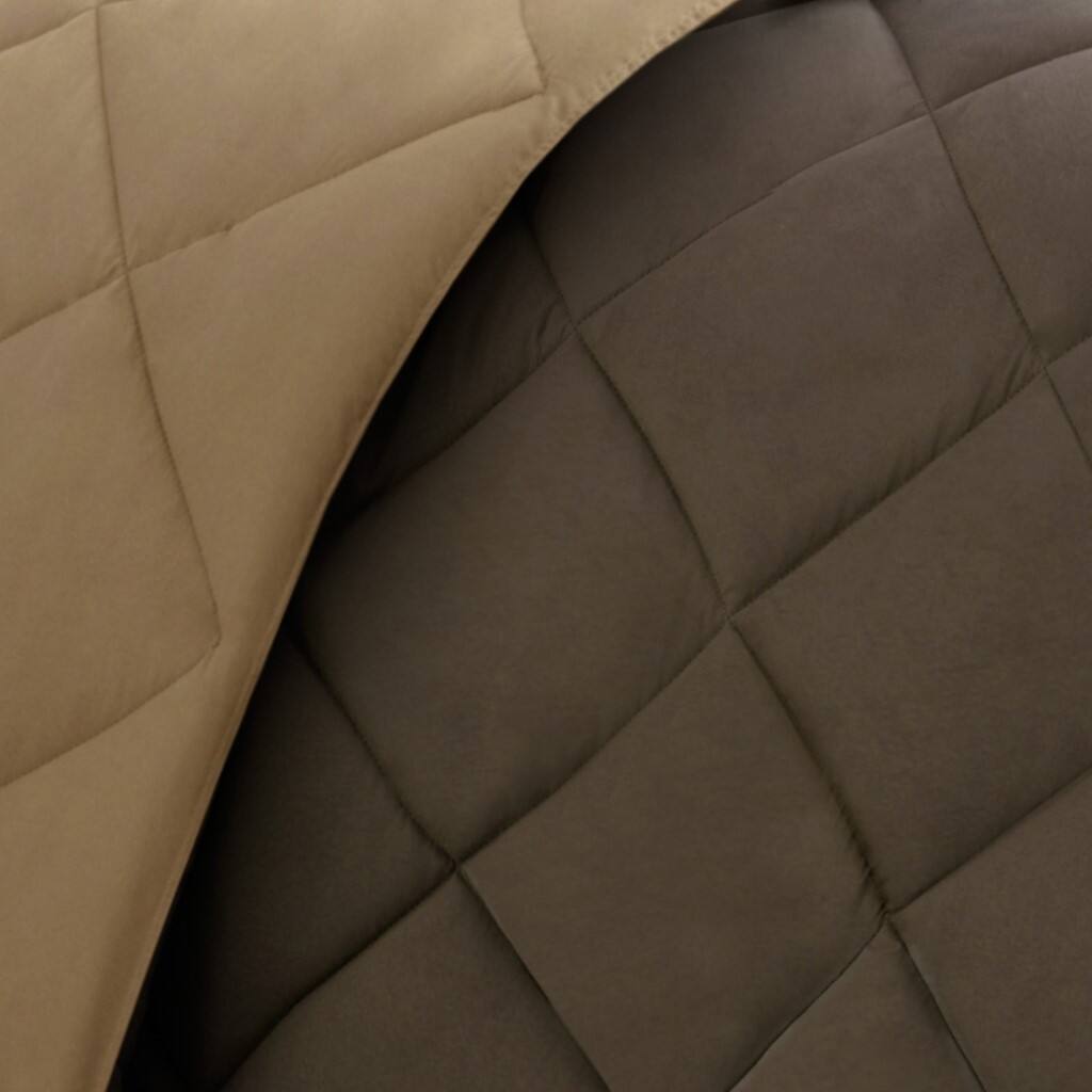 Alt View 5. Gracie Mills - Gracie Mills Vicente Reversible Diamond Quilt Down Alternative Comforter Set with 3M Scotchgard Protection - Brown/Sand.