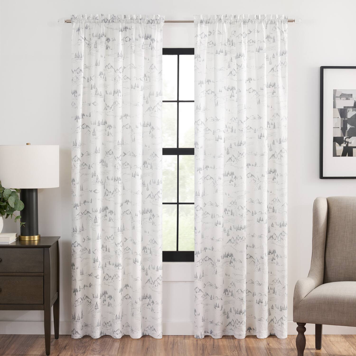 Angle. Ellis Curtain - Ellis Curtain Mountain Vista 100% Polyester Tailored Rod Pocket Curtain Panels 48" x 63" Grey - Grey.