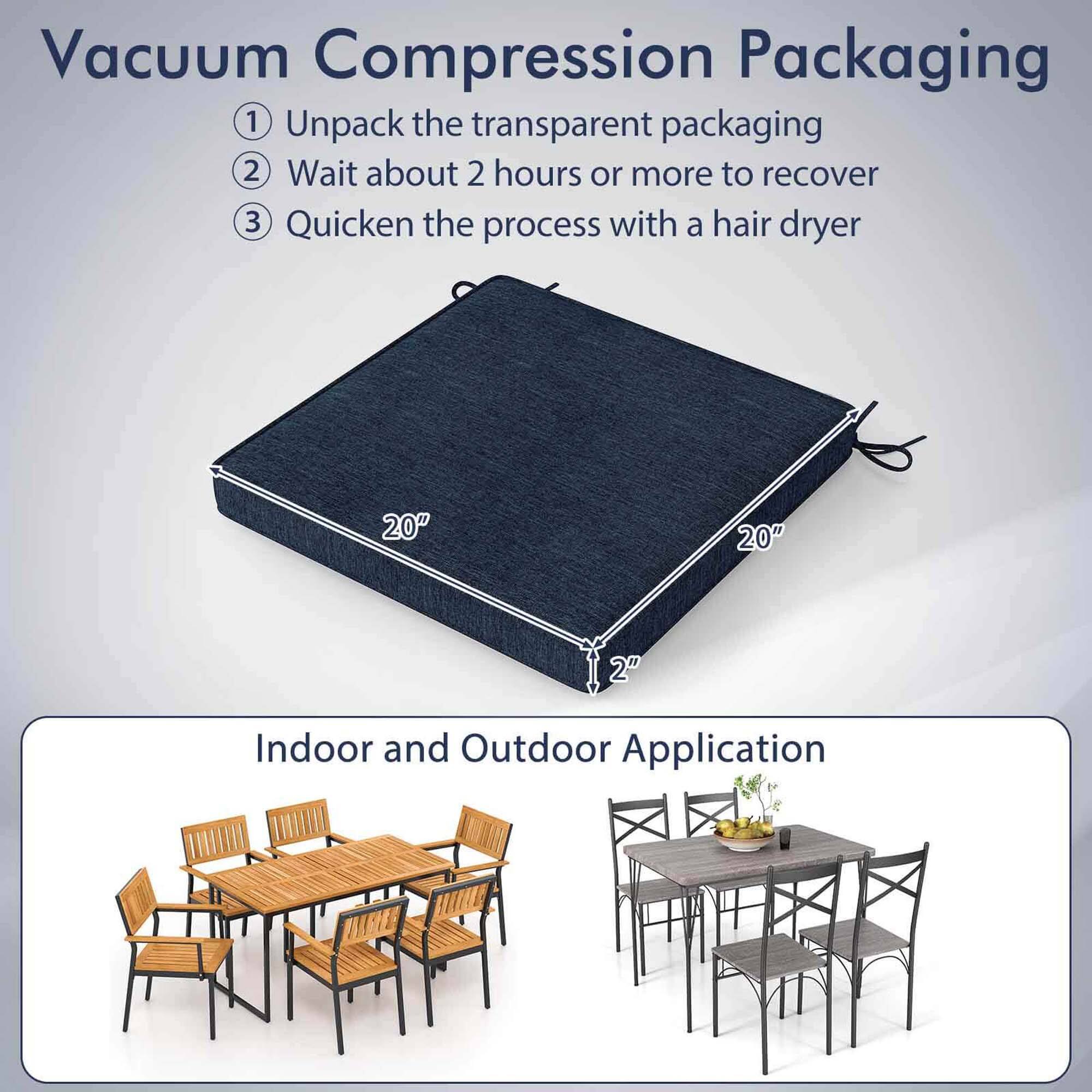 Vacuum Compression Packaging

1. Unpack the transparent packaging
2. Wait about 2 hours or more to recover
3. Quicken the process with a hair dryer

Indoor and Outdoor Application