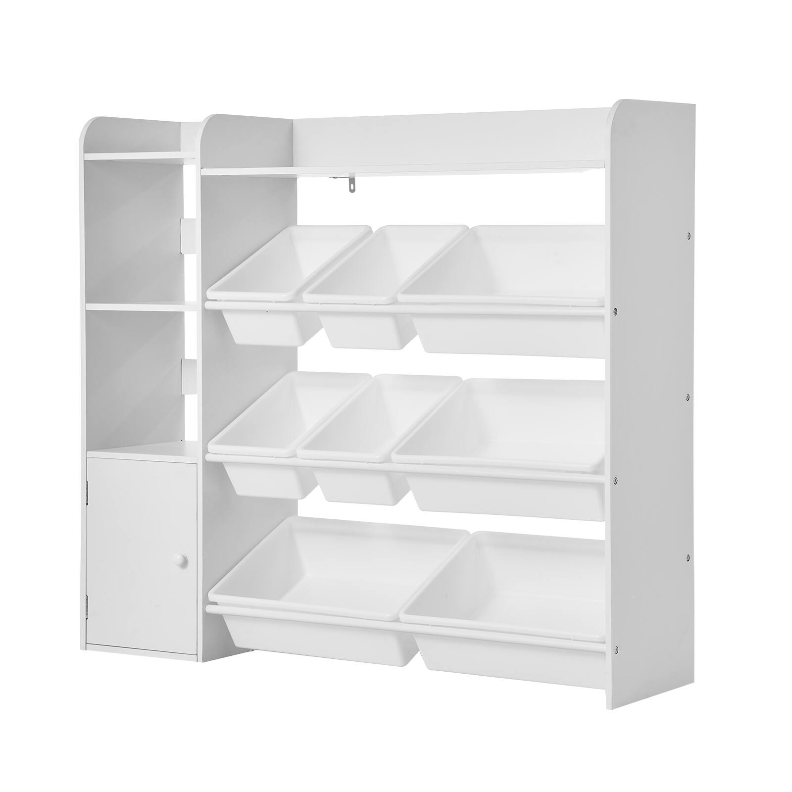 Alt View 5. VEVOR - Kids Toy Storage and Bookshelf, 4-Tier Toy Storage Organizer with 8 Flexible Plastic Bins, Kids Cubby Cabinet - White.