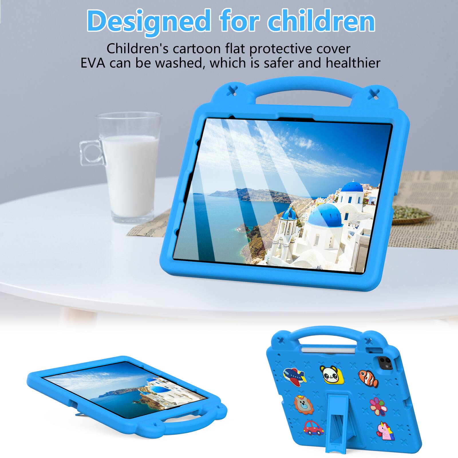 Designed for children  
Children's cartoon flat protective cover EVA can be washed, which is safer and healthier.