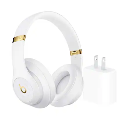 Front. Beats - Beats - Studio 3 Wireless Bluetooth Headphones + Power Adapter - White.